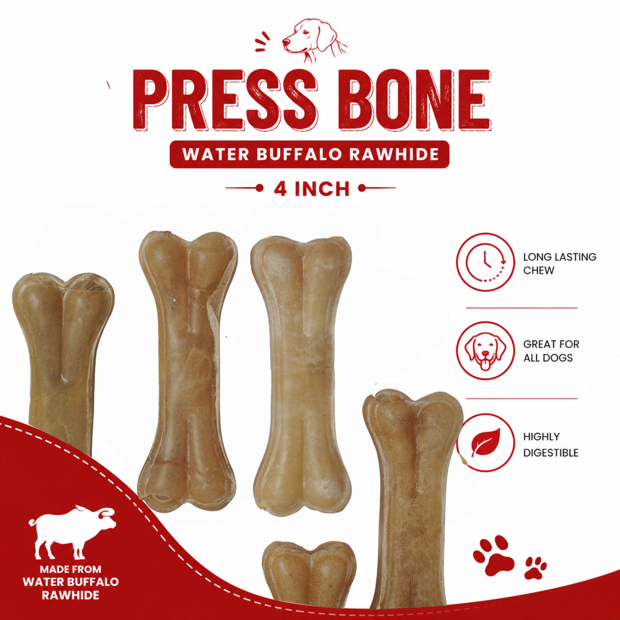 Press Bone Natural 4" - 6 Pcs
