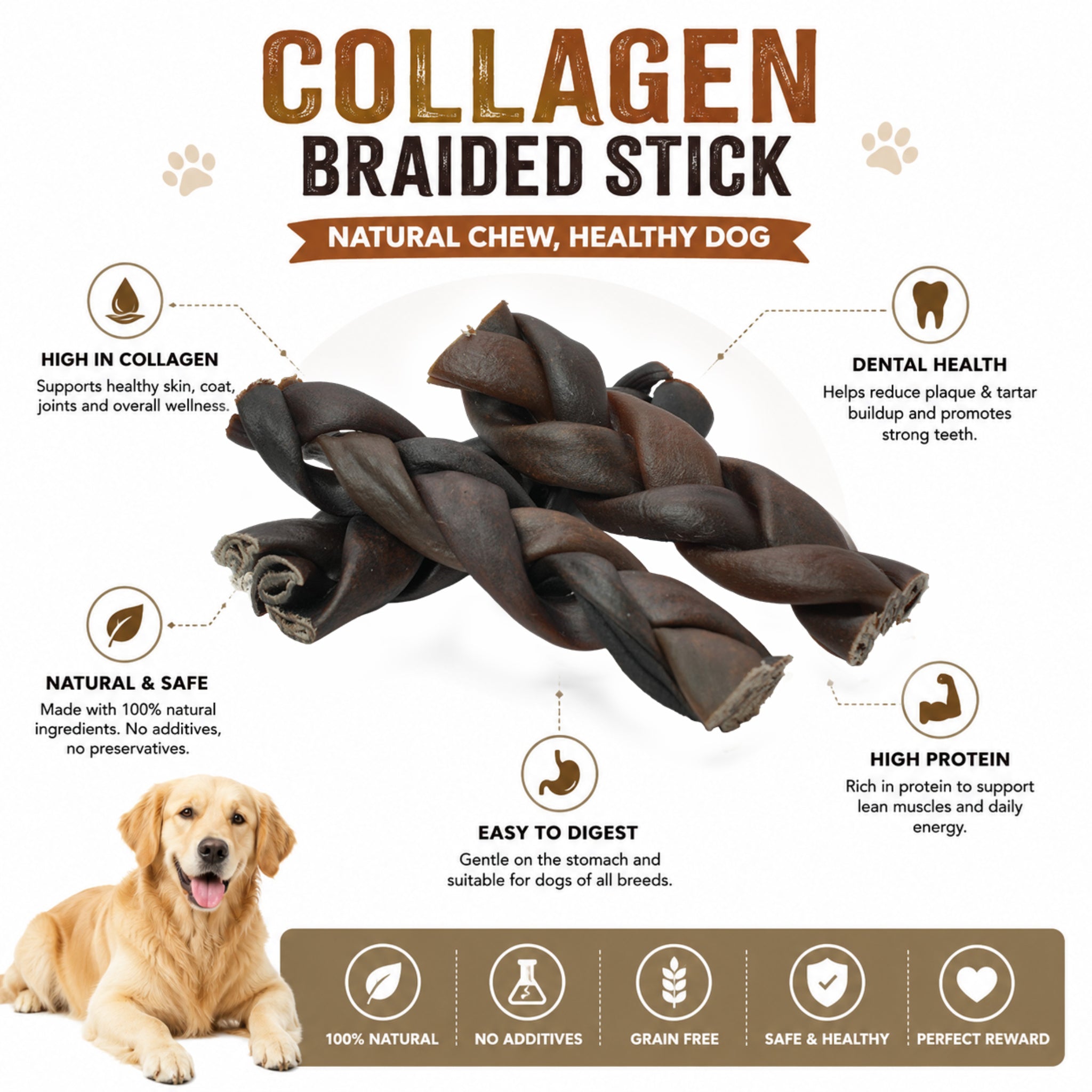 Collagen Braided Sticks 6" - 3 Pcs