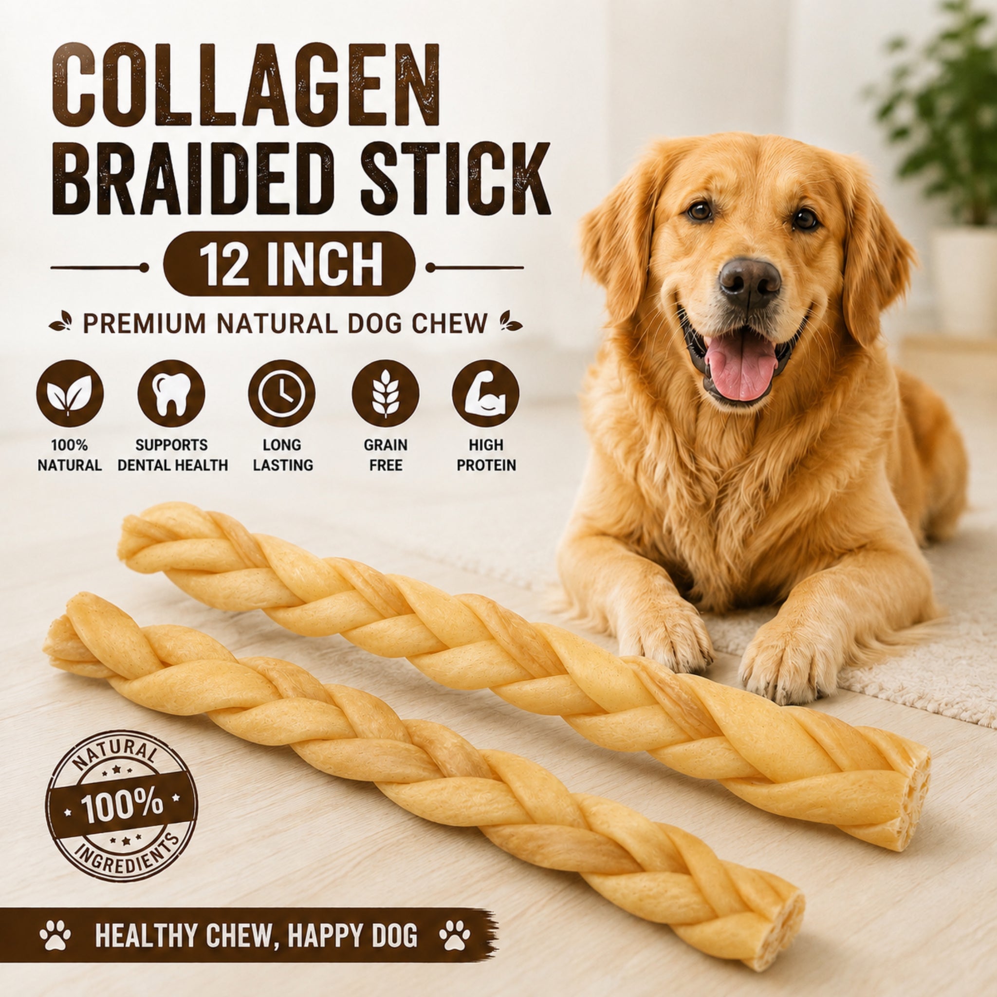 Collagen Braided Sticks 12" - 4 Pcs