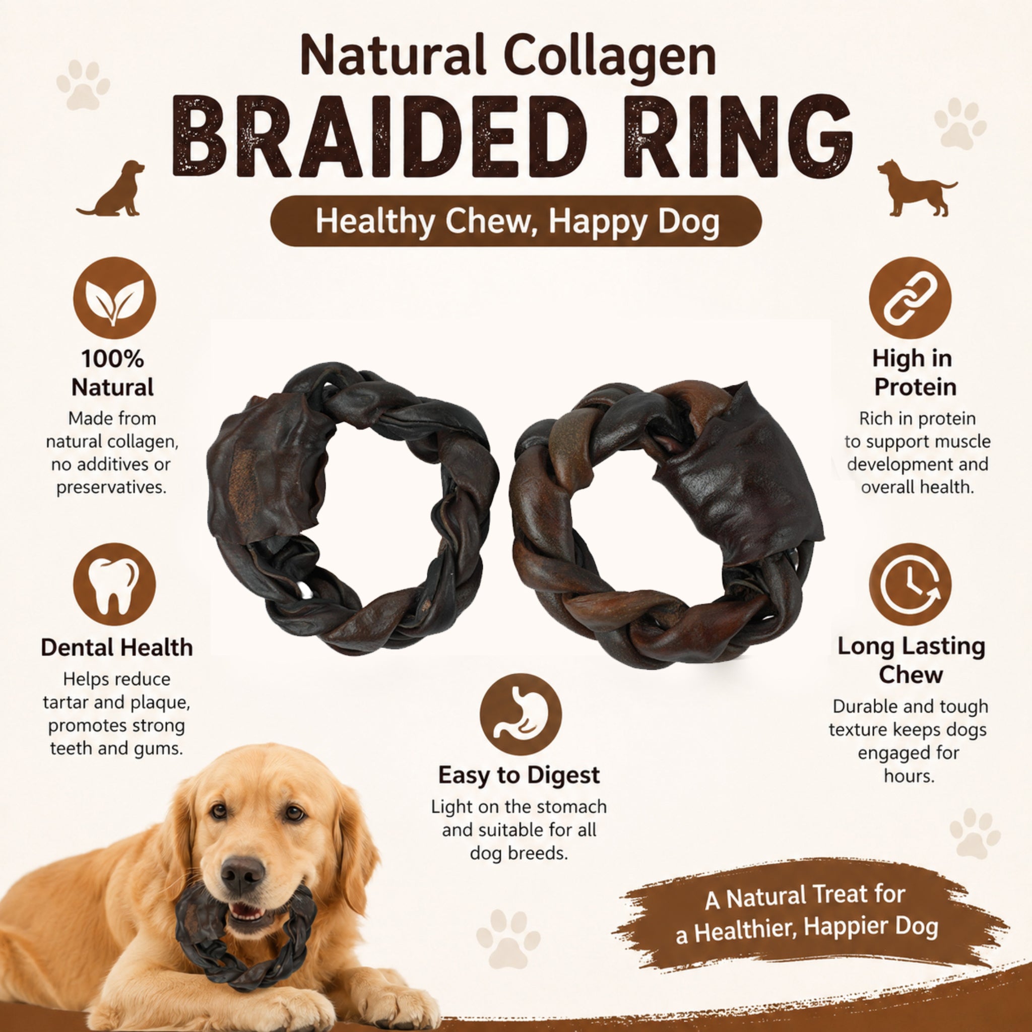 Natural Collagen Braided Rings - 2 Pcs