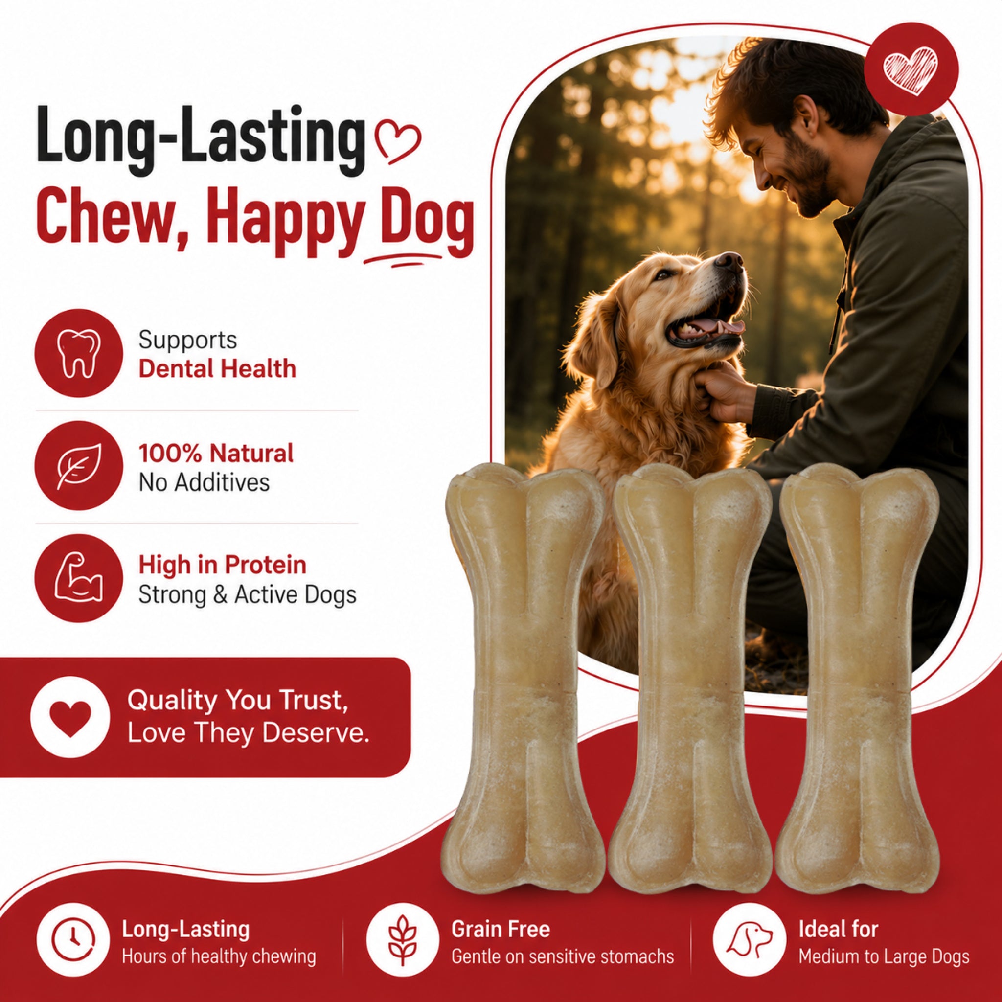 Press Bone Natural 4" - 6 Pcs