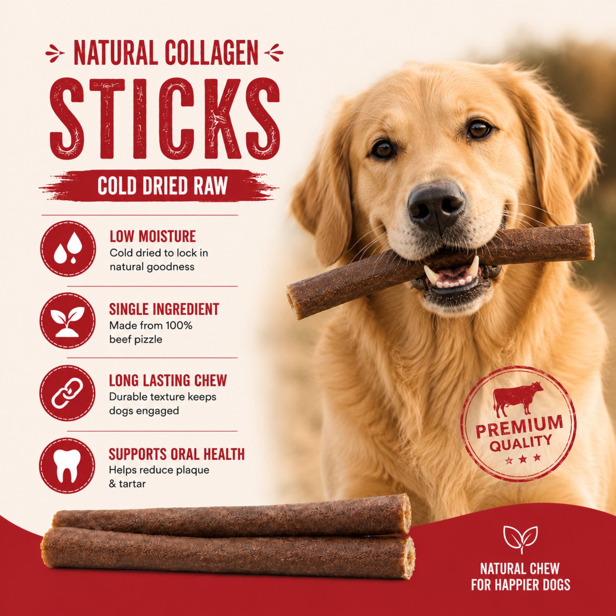Natural Collagen Sticks 6" - 8 Pcs