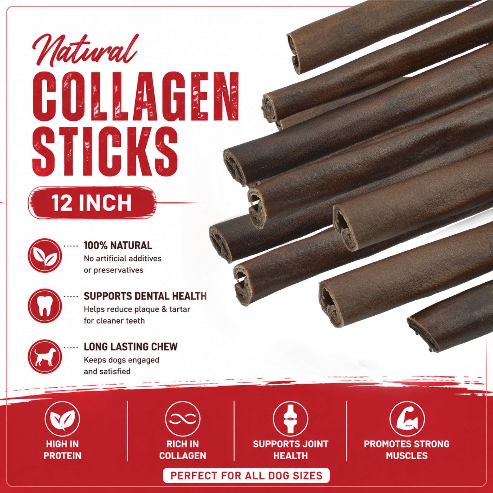 Natural Collagen Sticks 12" - 6 Pcs
